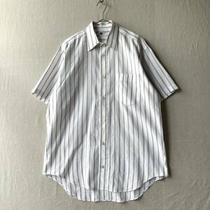 80s im ISSEY MIYAKE シャツ / L コットン ホワイト ストライプ 半袖 ドレス ビンテージ 90s T4-06125-8437