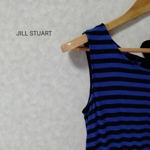 JILLSTUART ジル スチュアート ワンピース ボーダー ラウンドネック ノースリーブ リボン ミニ丈 レディース サイズS ブルー SJJ36