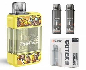 新品 Aspire GoTek S Pod イエロー ＋交換用ポッドカートリッジ1箱セット アスパイア ゴーテックS 電子タバコ Vape ベイプ 正規品 保証あり