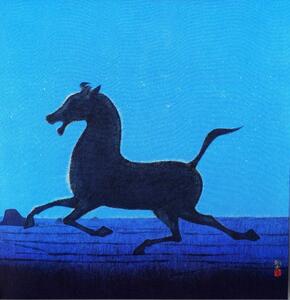 平山郁夫『西域の馬』◆伝統友禅染色画◆保証書、版上サイン有◆特大！日本画巨匠！文化勲章！額装