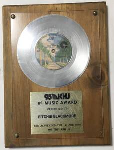 DEEP PURPLE BURN KHJ ＃1 MUSIC AWARD US製　KHJからRITCHIE BLACKMOREに贈られた物。