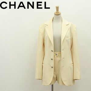 ヴィンテージ◆CHANEL シャネル 98P 裾裏チェーン ウール メタルボタン ジャケット＆タック ショートパンツ スーツ セットアップ 34