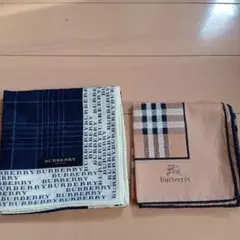 週末価格!BURBERRY ハンカチ 2点セット ネイビー ベージュ