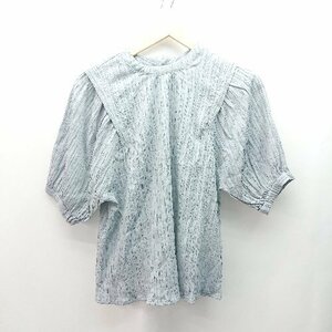 ◇ AS KNOW AS PLUS バックボタン クルーネック 夏向け フェミニン 半袖 Tシャツ 表記なし ベイビーブルー レディース E