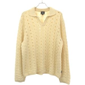 Stussy ステューシー 24SS OPEN KNIT COLLARED SWEATER オープンニットカラーセーター アイボリー M ITH6GNO7OQ3K