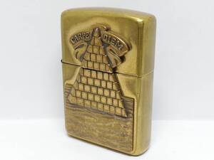 I2411-63　ZIPPO/ジッポー　オイルライター　メタル CARPE DIEM フリーメイソン SOLID BRASS　96年製【中古品】