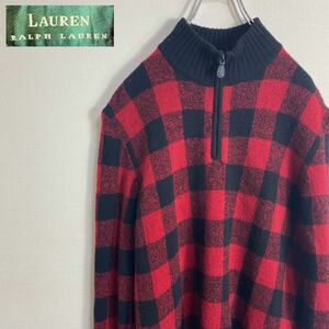 【古着】★ LAUREN RALPH LAUREN ローレンラルフローレン ★ ハーフジップニット バッファローチェック セーター レディース メンズ L