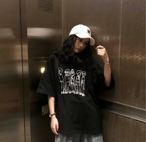 レディース tシャツ 黒 おしゃれ かわいい 半袖 ゆったり 人気 インナー ダンス プリントtシャツ 安い 