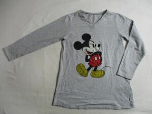 BA949【Disney】ミニーマウス　デコ　ストレッチ　長袖　Tシャツ　女児　淡黒　130