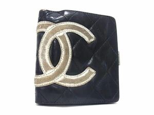 1円 CHANEL シャネル ココマーク マトラッセ カンボンライン レザー 二つ折り 財布 ウォレット 小銭入れ 札入れ ブラック系 FA8401