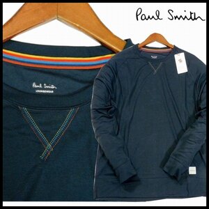 新品 1円~ ポールスミス 長袖カットソー L 紺 アーティストストライプ マルチステッチ クルーネック 長袖シャツ Paul Smith メンズ【3807】