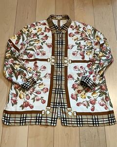 未使用　Burberry バーバリー　ヴィンテージ　1990年代　ホースマーク　ノバチェック　フラワー　花柄　長袖　ブラウス　シャツ　サイズ15