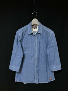 ◆Dickies ディッキーズ 七分袖 ワークシャツ XL　50sデザイン　ヘリンボーン　ガチャポケ
