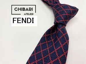 【超美品】FENDI　フェンディ　ロゴ＆チェック柄 ネクタイ 3本以上 送料無料 メンズ ネイビー　1202037