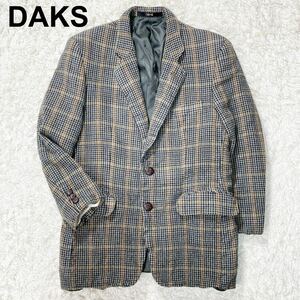 美品 DAKS ダックス テーラードジャケット ウール ロゴボタン チェック 94 M相当 メンズ B32418-124