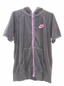 70 送60サ 1226$D09 NIKE ナイキ 半袖ジップアップパーカー パイル地 ブラック サイズM 中古品