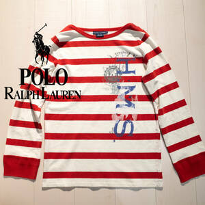 レディース M / RALPH LAUREN ラルフローレン ボーダー バスクシャツ マリン カットソー 赤白 ロングTシャツ トリコロール