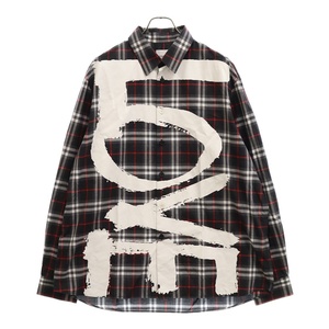 BURBERRY LONDON バーバリーロンドン 21SS LOVE フロントプリント チェック長袖シャツ ブラック/ホワイト/レッド 8037862