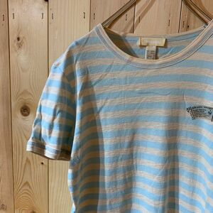 [KWT2432] DIESEL ディーゼル 半袖半袖Tシャツ レディース グレー×スカイブルーボーダー S ポス