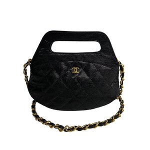 極 美品 袋付 シール有 1番台 CHANEL シャネル マトラッセ リザードレザー 本革 2way チェーン ミニ ショルダーバッグ ブラック 51433