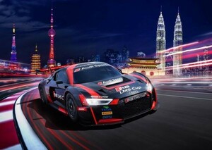 アウディ R8 LMS カップ 2017年 Audi 絵画風 壁紙ポスター ワイド版603×376mm（はがせるシール式）003W2