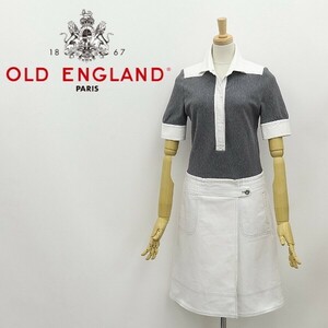 ◆OLD ENGLAND オールド イングランド ストレッチ ホワイトデニム 切替 ドッキング ワンピース 白 ホワイト×グレー 36