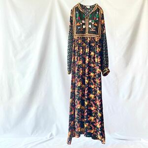 70s vintage アフガン レーヨン マキシ丈ワンピース Afghanistan floral maxi onepiece