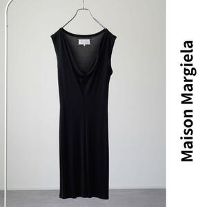 極美品 Maison Margiela ノースリーブ ロングワンピース シルクブレンド カウルネック タイトシルエット オケージョン フォーステッチ