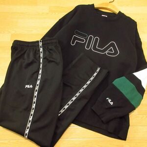 ◎美品！L 上下セット！FILA フィラ◆スウェット&ジャージパンツ 裾丈短め！秋冬◆メンズ 黒◆BA1004