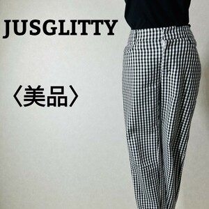 【美品】JUSGLITTY ジャスグリッティ デーパードパンツ チェック シンプル 綿 XLサイズ