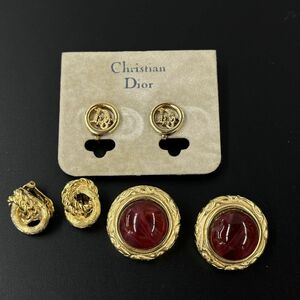 B068-△◎ Christian Dior クリスチャンディオール イヤリング 3点セット ゴールドカラー アクセサリー