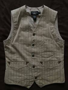 【傑作】極美品 RRL STRIPED WORKS VEST ストライプ ワーク フレンチ ヴィンテージ ベスト XS