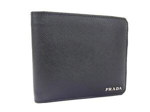 1円 ■美品■ PRADA プラダ サフィアーノレザー 二つ折り 財布 ウォレット 札入れ カード入れ メンズ ブラック系 FH4361