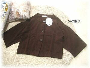 送料無料*未使用タグ付き*ユニクロ/UNIQLO*カシミヤ１００％ショートボレロカーディガン/ショート丈/七分袖/ドロップショルダー/M