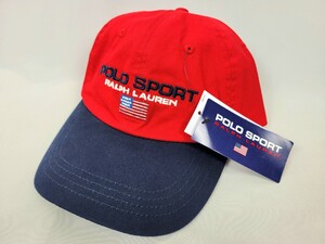 新品デッドストック POLOSPORT RALPHLAUREN ロゴ刺繍 キャップ 帽子 赤 紺 フリーサイズ ポロスポーツ ラルフローレン