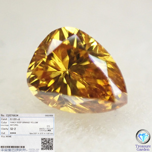 トレジャーG) Fancy Deep Orange Yellow 0.120ct SI2【CGLソーティング】イエローダイヤモンド ペアシェイプカット Orangy [Lo-DNo4-am]