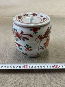 戸0829 洞華 蓋物 水差 水指 水器 茶器 茶道具 染付　赤絵　水差し　作家　龍？