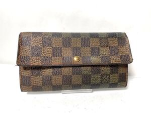 1861 美品 1円 LOUIS VUITTON ルイヴィトン N61734 ダミエ ポルトフォイユサラ 二つ折り 長財布 ウォレット 小銭入れ レディース ブラウン