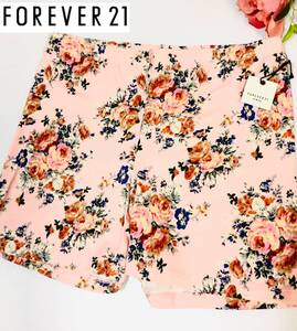 新品タグ付き FOREVER 21 （フォーエバートゥエンティワン）ローズプリント　1分丈スパッツ　１分丈レギンス　ピンク　 サイズM