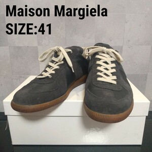 Maison Margiela◆REPLICA ジャーマントレーナー 黒41/メンズ メゾンマルジェラ 黒 ブラック スニーカー レザースニーカー レプリカ 靴