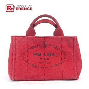 PRADA プラダ カナパ CANAPA ミニ MINI ハンドバッグ カバン ロゴプレート トートバッグ レッド レディース【中古】