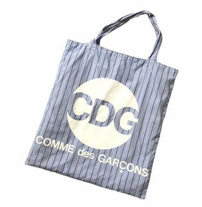 ● CDG COMME des GARCONS コムデギャルソン ● ビッグ ロゴ プリント ストライプ柄 コットン トートバッグ ブルー×ネイビー×ホワイト