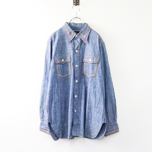 2024年コレクション ニードルス NEEDLES Work Shirt - Cotton Chambray コットンシャンブレー ワークシャツ S/ブルー【2400014017649】