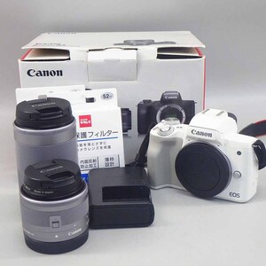 1円〜 Canon キヤノン EOS Kiss M ダブルズームキット EF-M 15-45 IS STM・他 通電・シャッター確認済 カメラ 347-3167034【O商品】