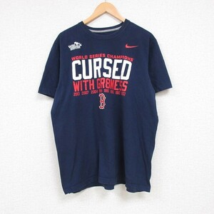 XL/古着 ナイキ NIKE 半袖 ブランド Tシャツ メンズ MLB ボストンレッドソックス ワールドシリーズ コットン クルーネック 紺 ネイビー 2OF