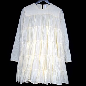 美品 Merlette マーレット SOLIMAN DRESS ひざ上丈 ミニ丈 ロングスリーブ ティアード ドレス ワンピース 3110300047 75N17L XS クリーム