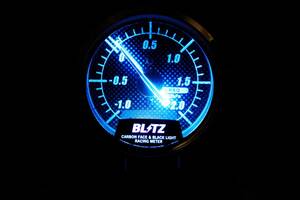 [美品/動作OK] BLITZ/ブリッツ BLM ブースト計 機械式 60φ カーボン フェイス ブラックライト ブルーイルミ ブースト レーシング メーター