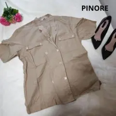 【オシャレ☆人気☆PINORE】カーキ　ダブルシャツ　リネン混合