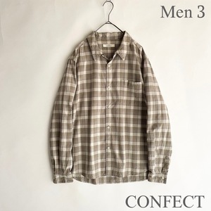 nest Robe CONFECT 日本製 ネストローブコンフェクト ブロックチェック シャツ ベーシック コットン ゆったりめ グレー×カーキ size 3 sk