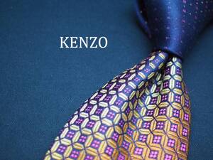 美品【KENZO ケンゾー】 C1280 ネイビー ゴールド ITALY イタリア製 SILK ブランド ネクタイ 古着 良品